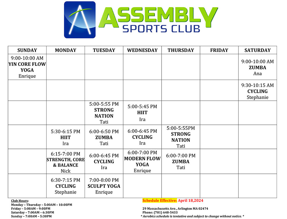 GroupX Class Schedule - Assembly Sports Club Arlington, MA